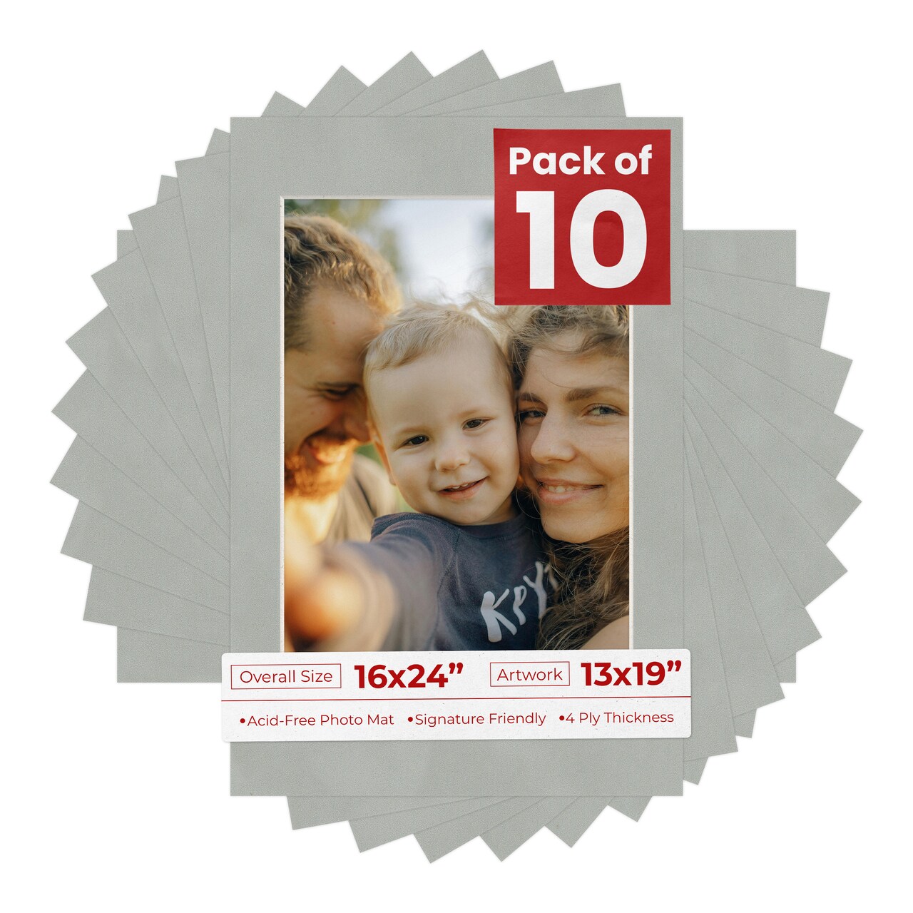 Light Grey Suede Mat Board for 16x24 Frames - Fits 13x19 Photos